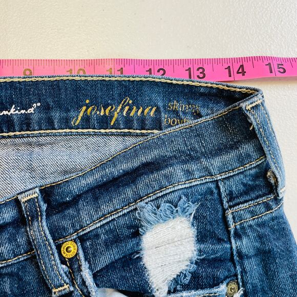 7 For All Mankind Josefina Skinny Boyfriend Blue Torn Distressed Y2K Jeans 25 - Picture 10 of 13